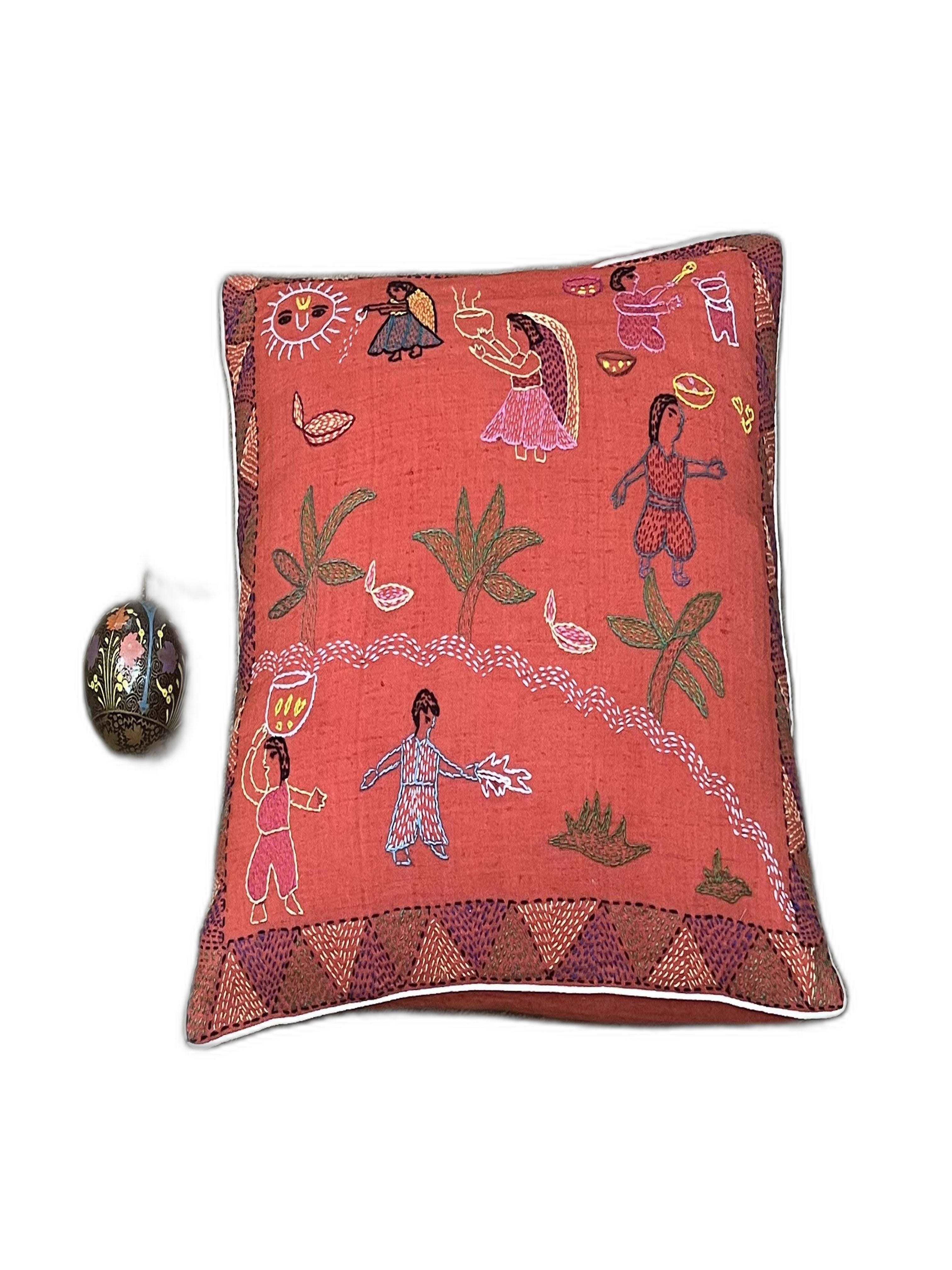 HAND-CRAFTED SUJNI RUST CUSHION COVER
